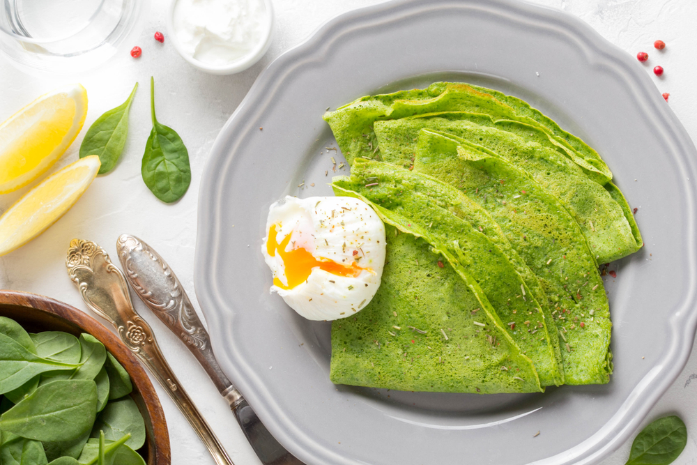 špenátové palacinky so šunkou a syrom na slano